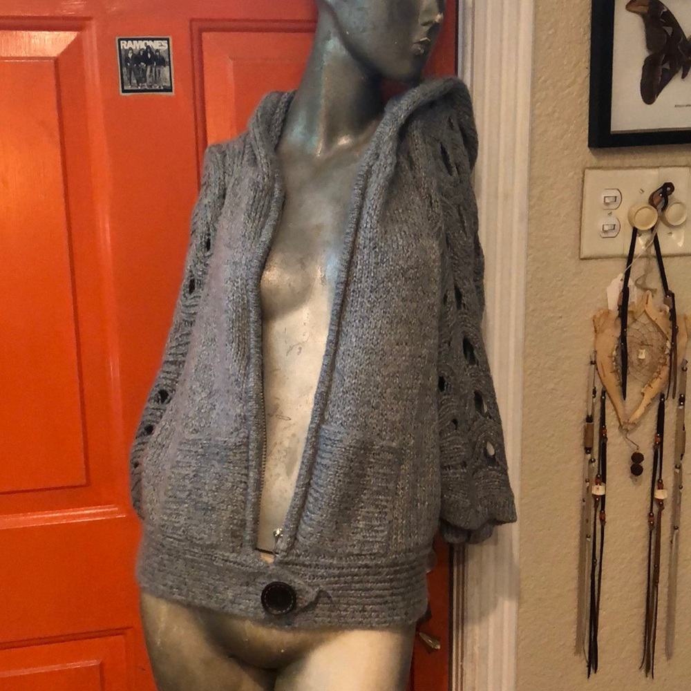 Light grey knit sweater hoodie